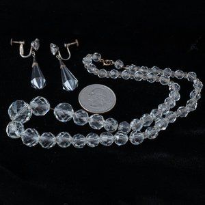 Vintage Graduated Rock Crystal Necklace w/ Matching Earrings